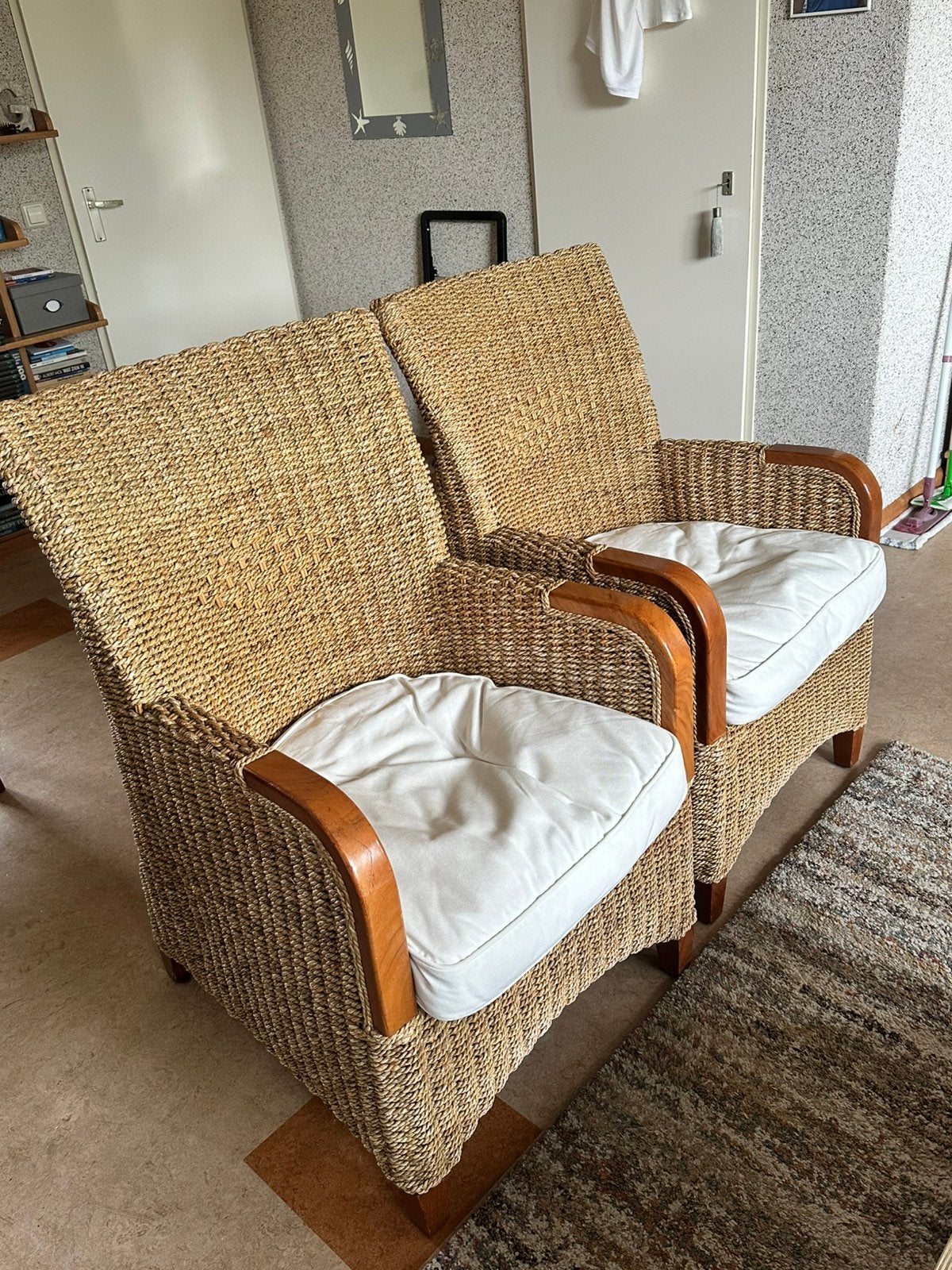 Set rietenstoelen., Huis en Inrichting, Ophalen, Gebruikt, Twee, Bruin