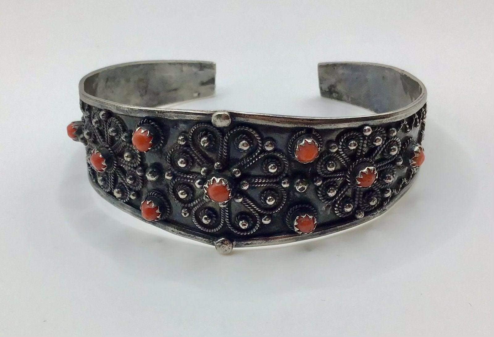 Berber armband echt zilver rood Koraal filigrein handgemaakt, Verzenden, Zilver, Ketting