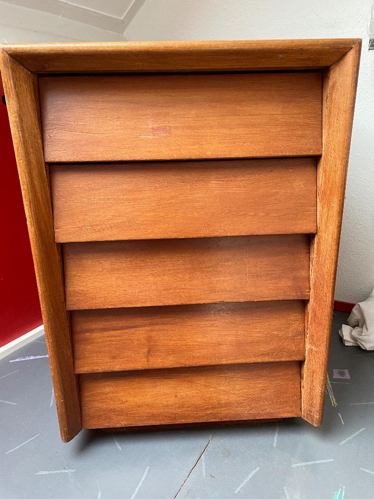 Ladekast voor LP’s + singles lladen trop. hout. Uniek design, Ophalen, Gebruikt, 5 laden of meer, 75 cm of meer