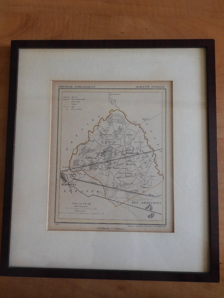 origineel Kuyperkaartje Tongelre bij Eindhoven 1868 in lijst, Boeken, Atlassen en Landkaarten, Gelezen, Ophalen of Verzenden, Landkaart