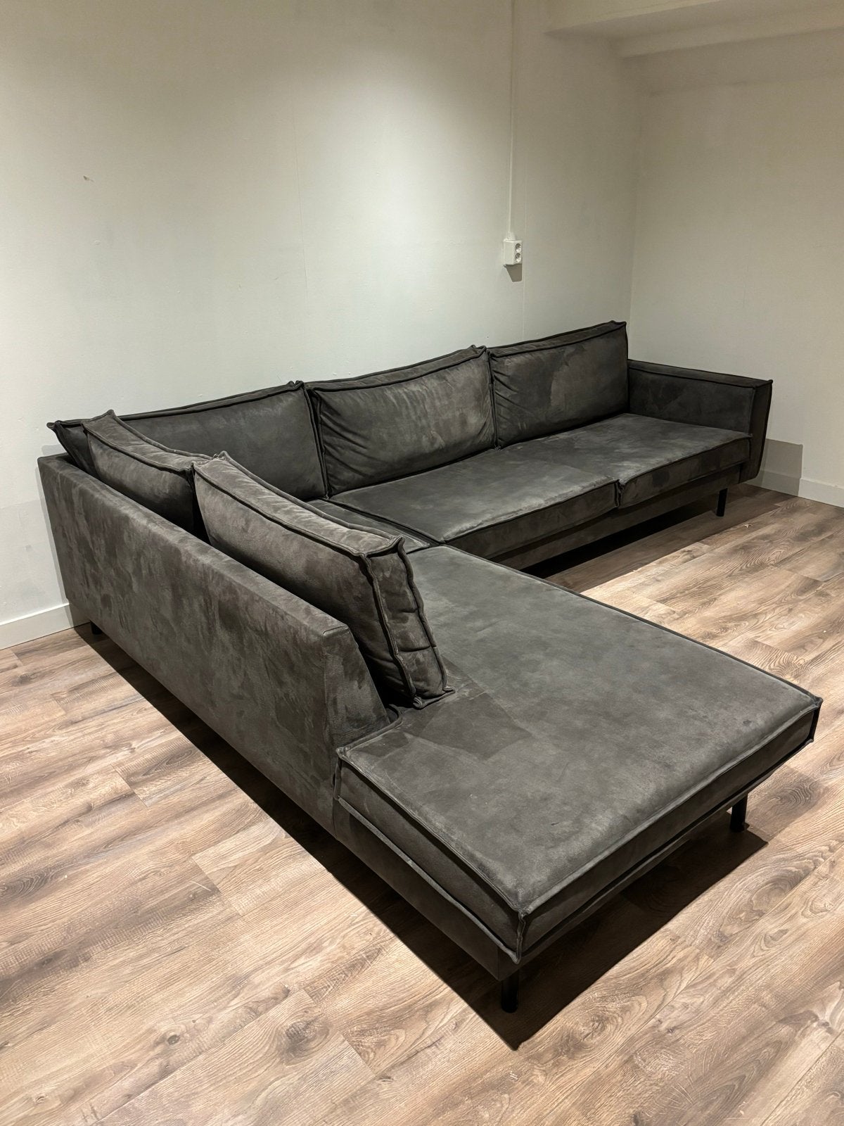 NOUS living - Moderne grijze hoekbank - microleer, Ophalen, 250 tot 300 cm, Hoekbank, Zo goed als nieuw
