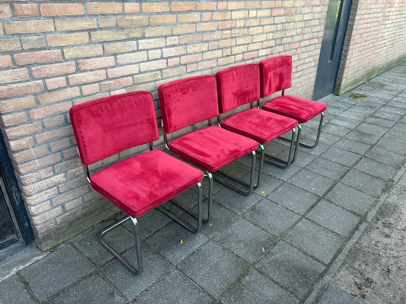 🪑🔥 4 Rode Zuiver Ridge Rib Ribstof Stoelen, Ophalen, Gebruikt, Vier, Stof
