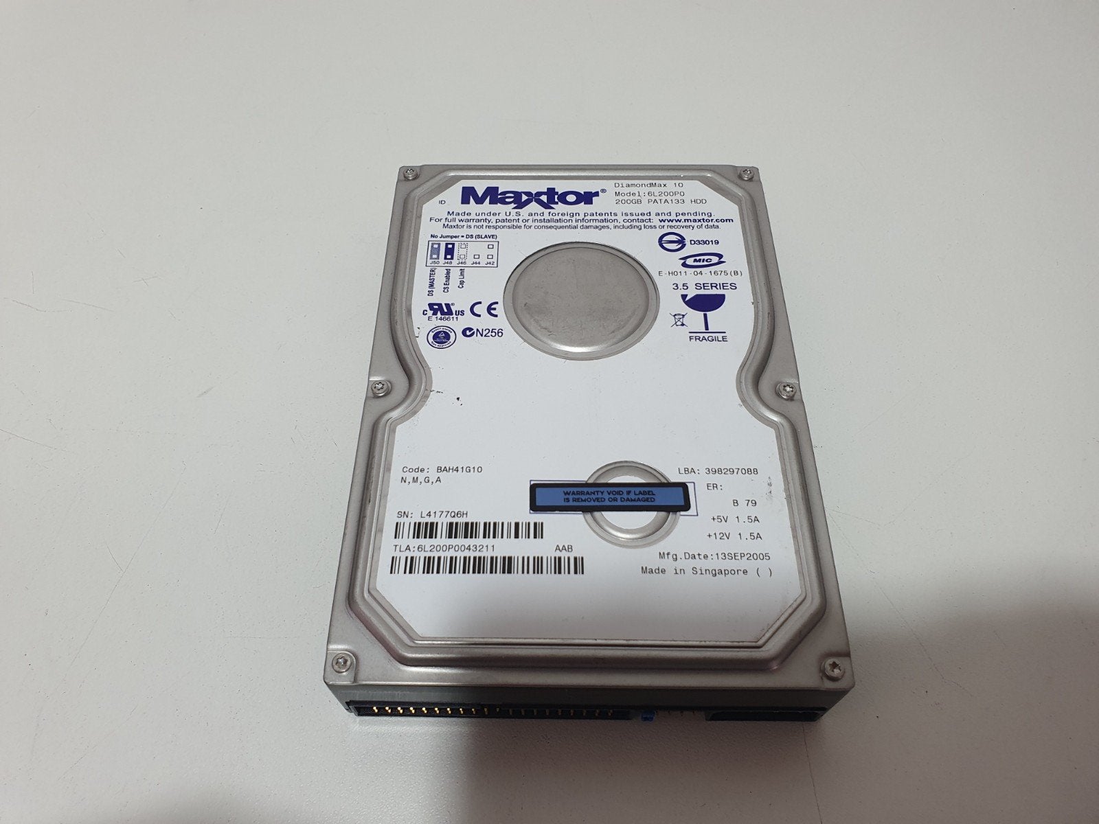 Maxtor DiamondMax 10 200GB HDD PATA/IDE - 6L200P0 - Werkend, Computers en Software, Harde schijven, Maxtor, Intern, Gebruikt, .