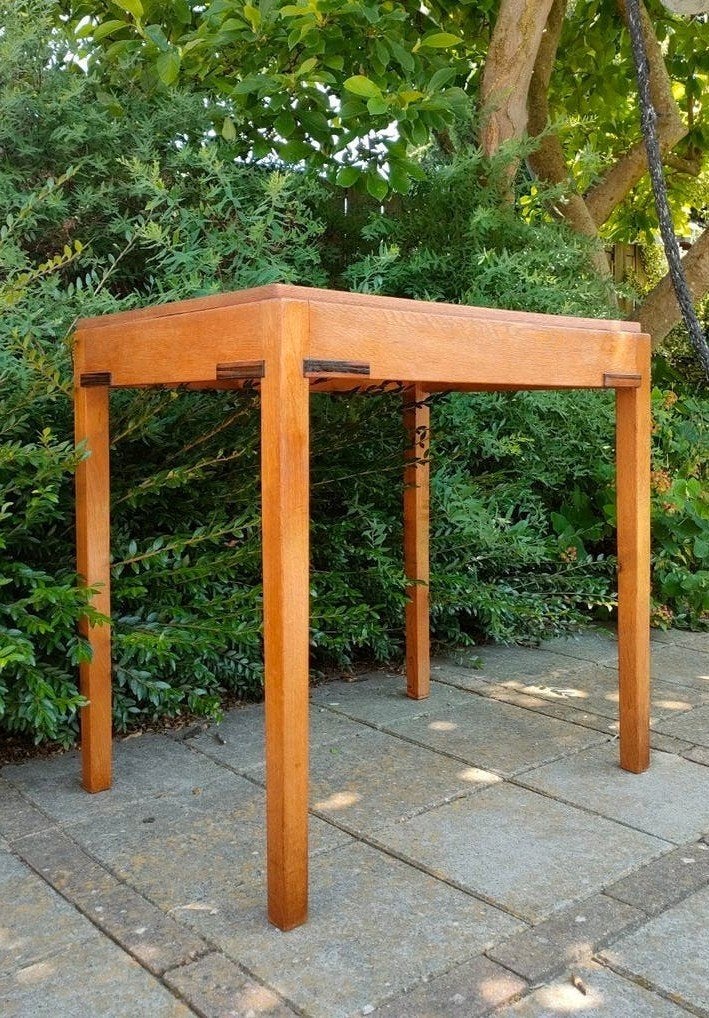 art deco tafel Amsterdamse school eettafel sidetable eiken, Antiek en Kunst, Ophalen