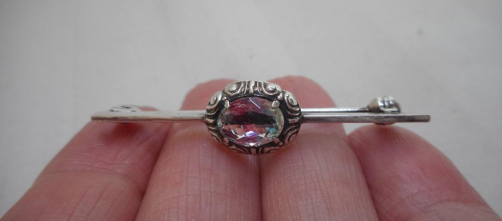 Zilveren Art Nouveau broche met rijnsteen nr.177, Sieraden, Tassen en Uiterlijk, Antieke sieraden, Verzenden, Zilver, Broche