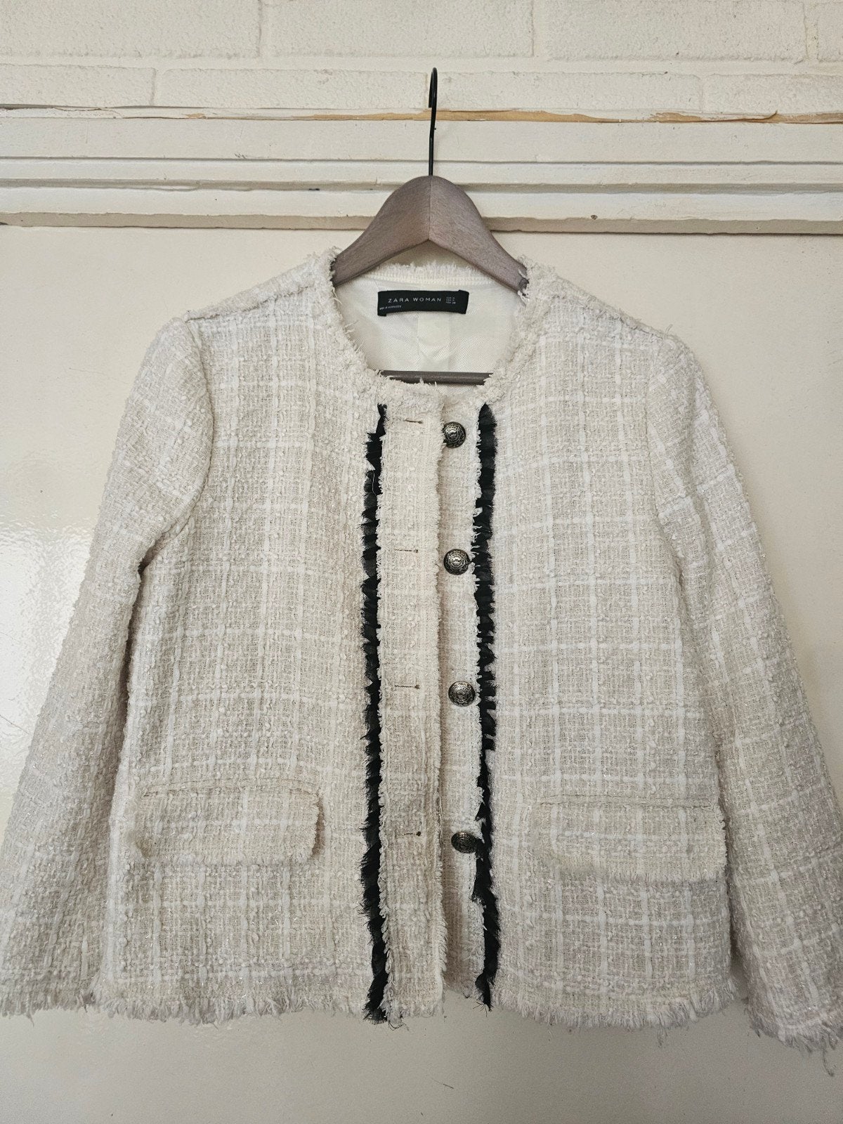 Zara Woman Tweed Jasje Maat M - Zo goed als nieuw, Maat 38/40 (M), Wit, Ophalen of Verzenden, Zo goed als nieuw