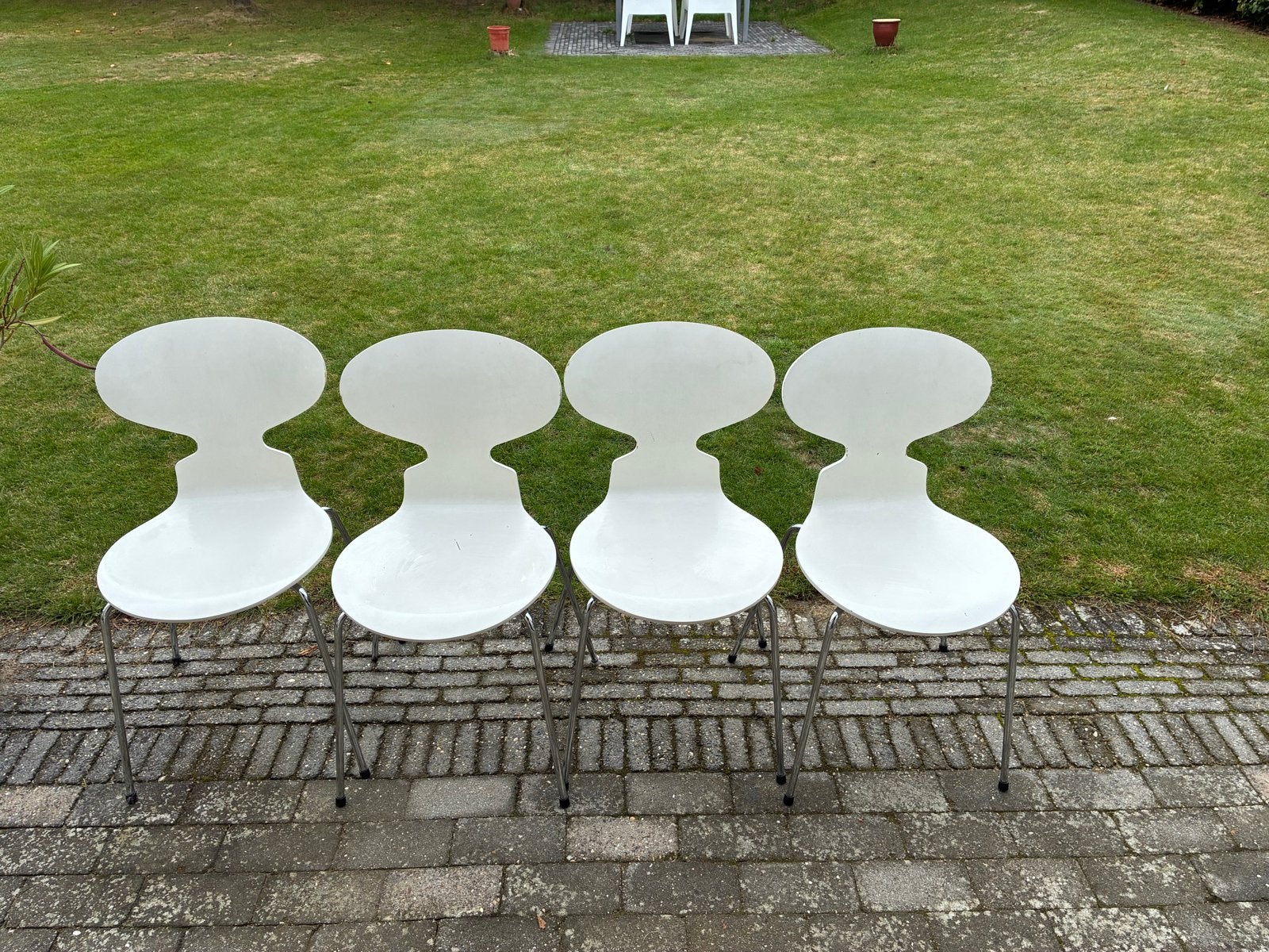 Set van 4 Fritz Hansen Ant stoelen, wit, Arne Jacobsen, Ophalen, Gebruikt, Wit, Vier