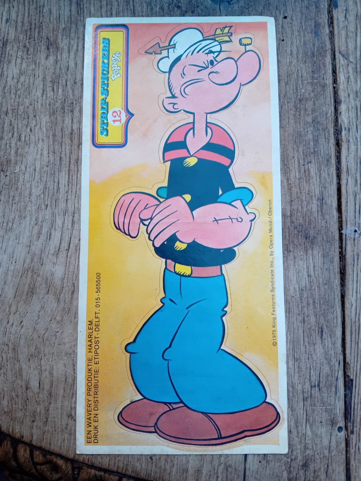 Vintage Popeye strip-Sticker 22cm Stripfiguren uit 1975, Verzamelen, Ophalen of Verzenden, Gebruikt, Strip of Tekenfilm