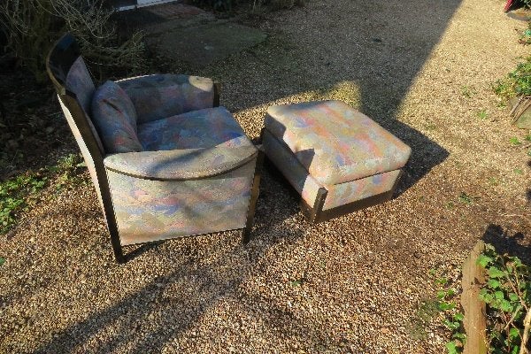Giorgetti Stoel + Voetenbankje voor een vriendenprijsje, Huis en Inrichting, Stoelen, Gebruikt, Eén, Hout, Ophalen