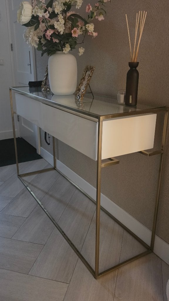 Luxe sidetable / console tafel wit goud, Huis en Inrichting, Ophalen, 100 tot 150 cm, Zo goed als nieuw, Overige materialen