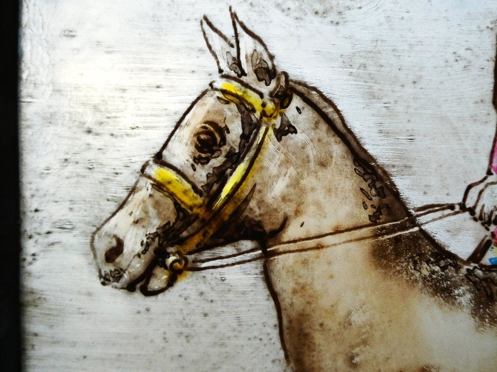 Gebrandschilderd glas in lood raamhanger met Ruiter te paard, Ophalen of Verzenden