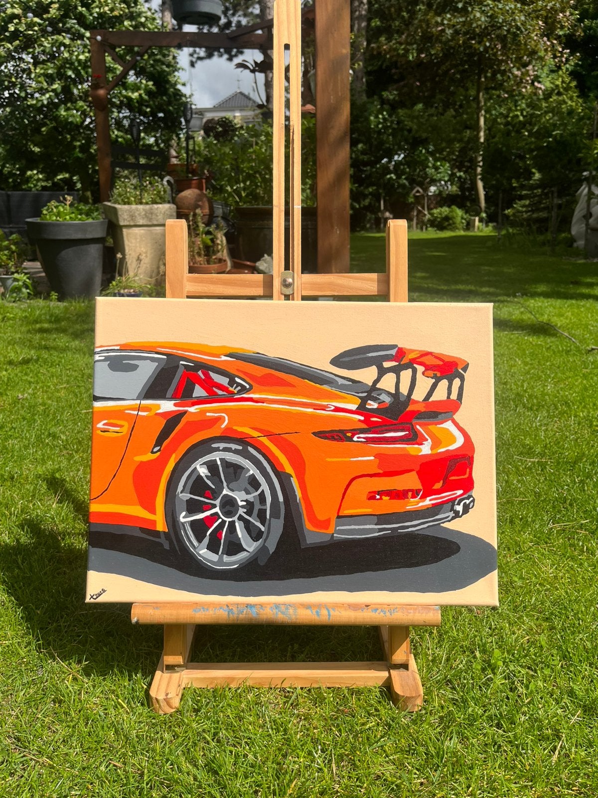 Sportwagen schilderij – Handgeschilderde Porsche, Ophalen, Nieuw, Acrylverf