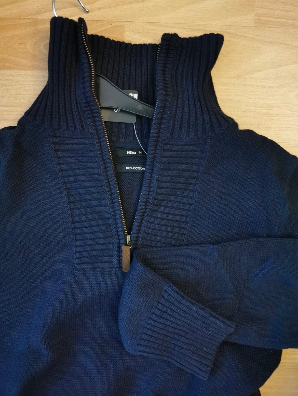 Hema blauwe pullover met rits - Maat M - 100% katoen, Kleding | Heren, Truien en Vesten, Ophalen of Verzenden, Nieuw, Maat 48/50 (M)