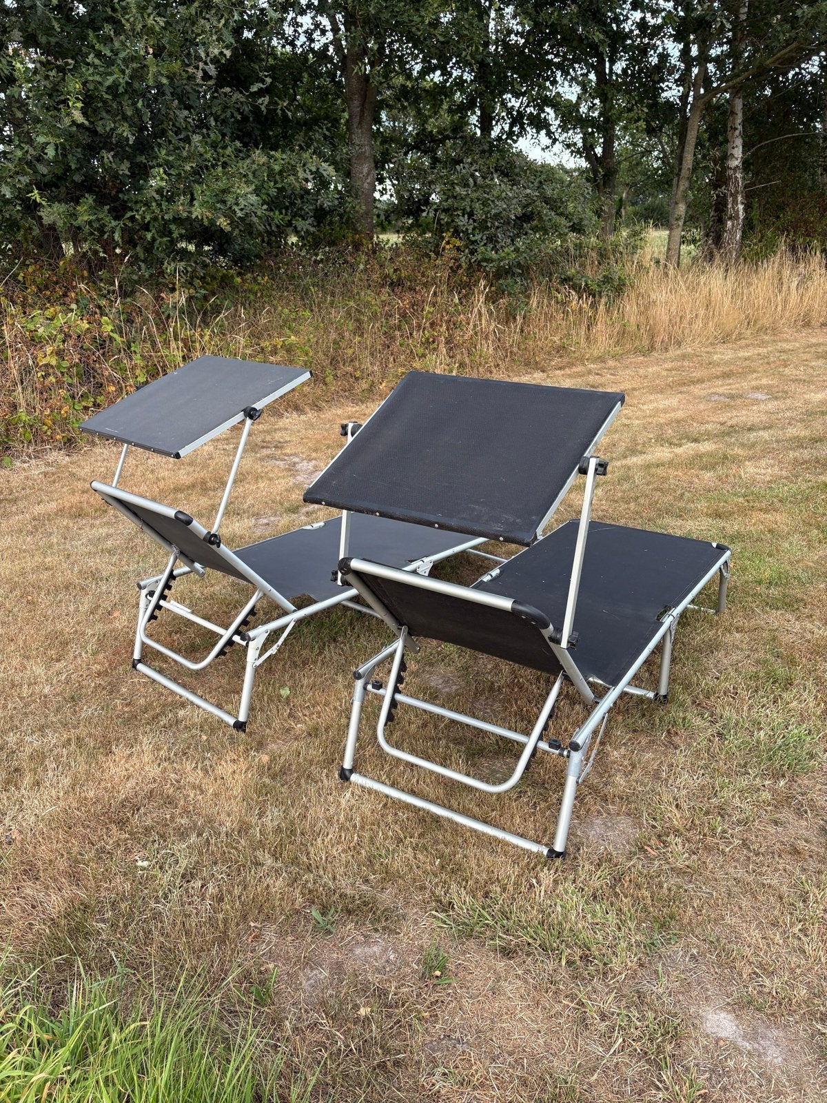 2x Ligbedden met zonnescherm - Aluminium en Textileen, Ophalen, Gebruikt, Aluminium, Inklapbaar