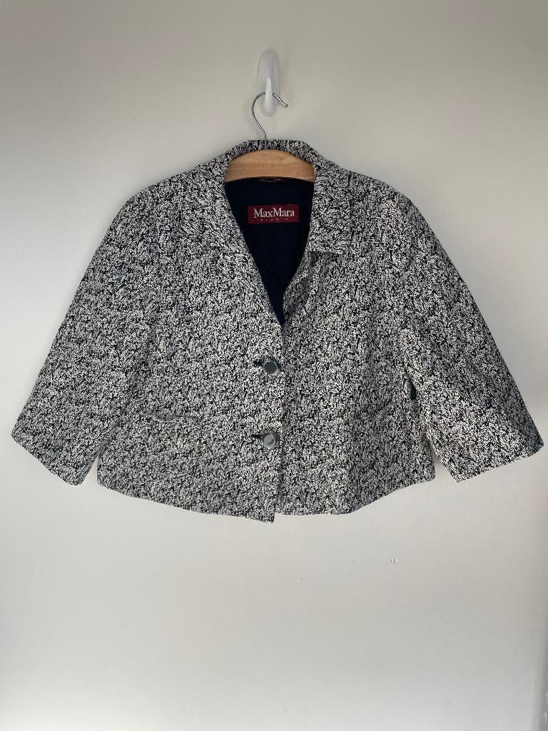 MaxMara Studio boucle blazer kort zwart wit maat 38, Maat 38/40 (M), Info@marcolin.com, Zwart, Max Mara