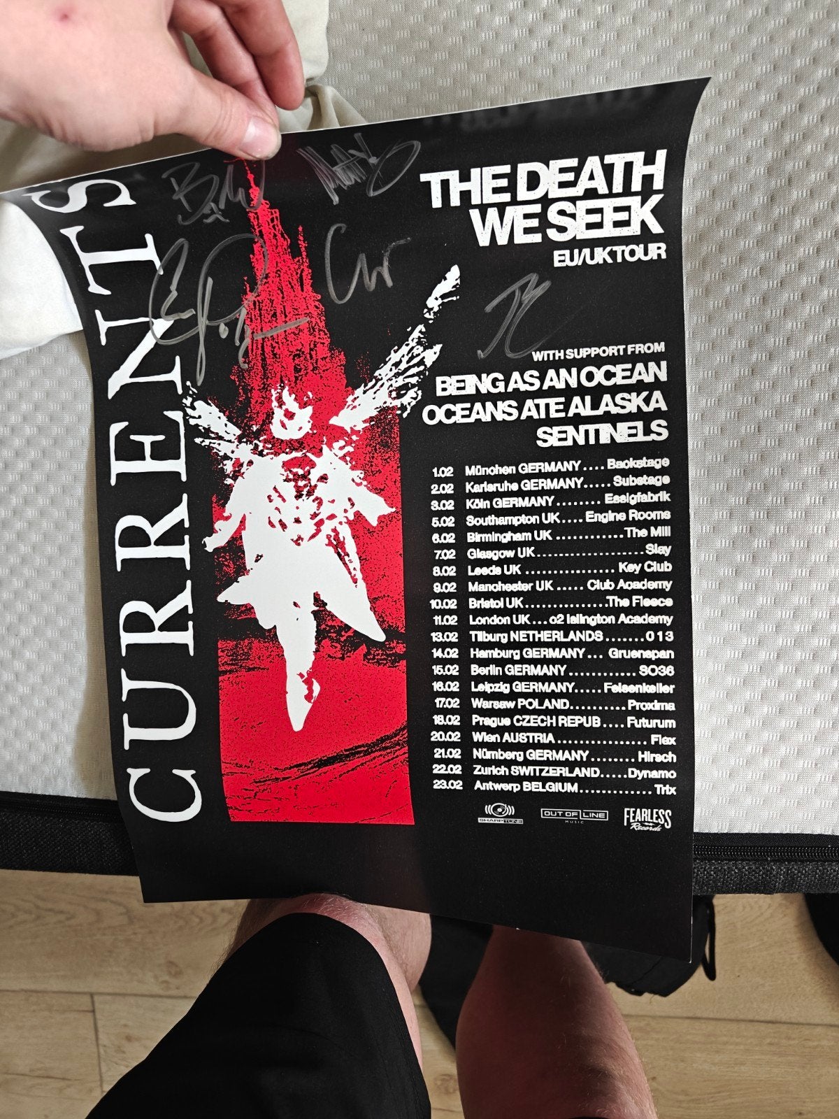Gesigneerde Currents 'The Death We Seek' EU/UK Tour Poster, Rechthoekig Staand, Ophalen of Verzenden, Zo goed als nieuw, A1 t/m A3