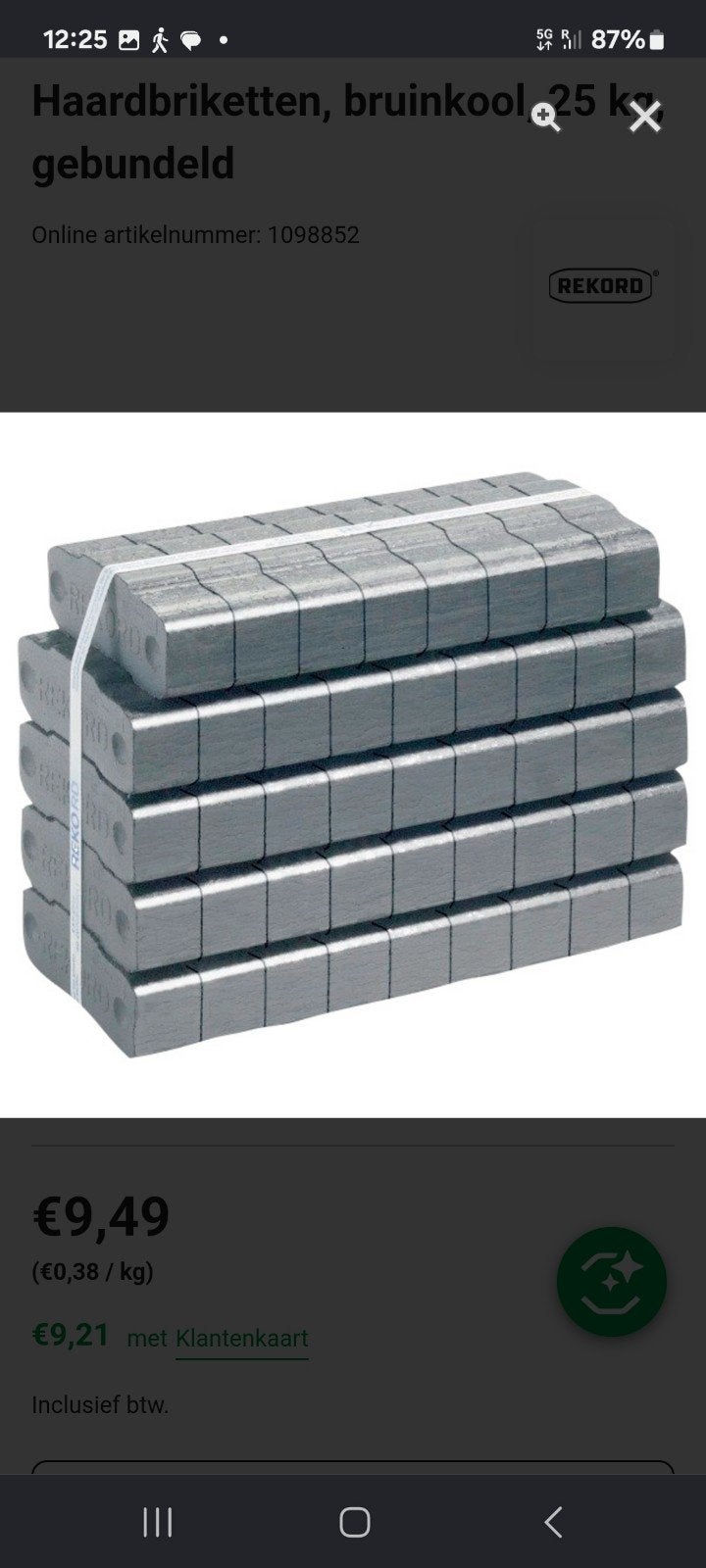 rekord bruinkool briketten, Minder dan 3 m³, Ophalen