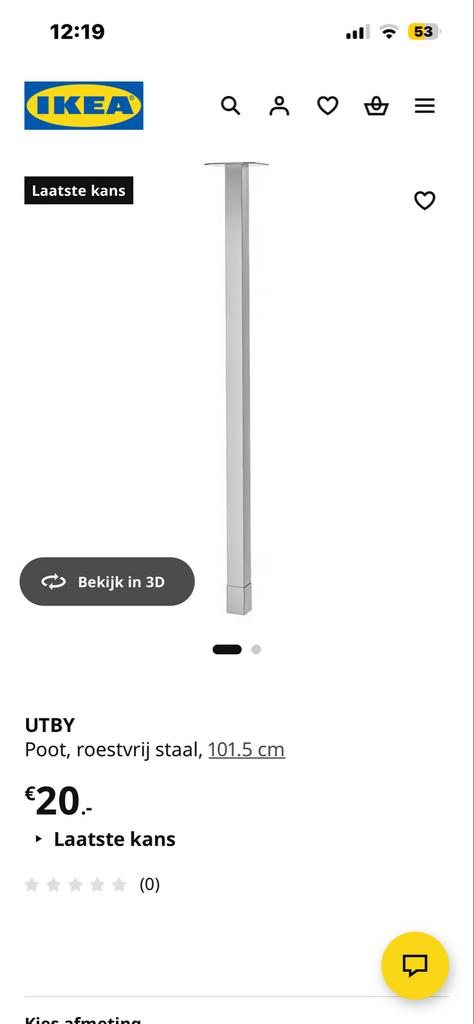 IKEA UTBY Tafelpoten 2 voor €10.- roestvrij staal, 101.5 cm, Ophalen, Tafelpoot, Gebruikt, 100 tot 150 cm