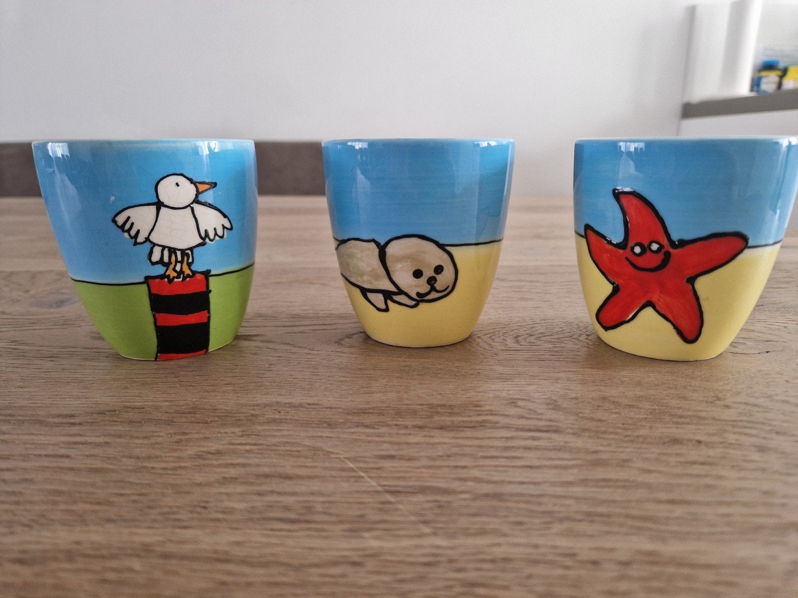 Texxxel mokken - set van 3, Ophalen of Verzenden, Aardewerk, Overige stijlen, Kop(pen) en/of Schotel(s)