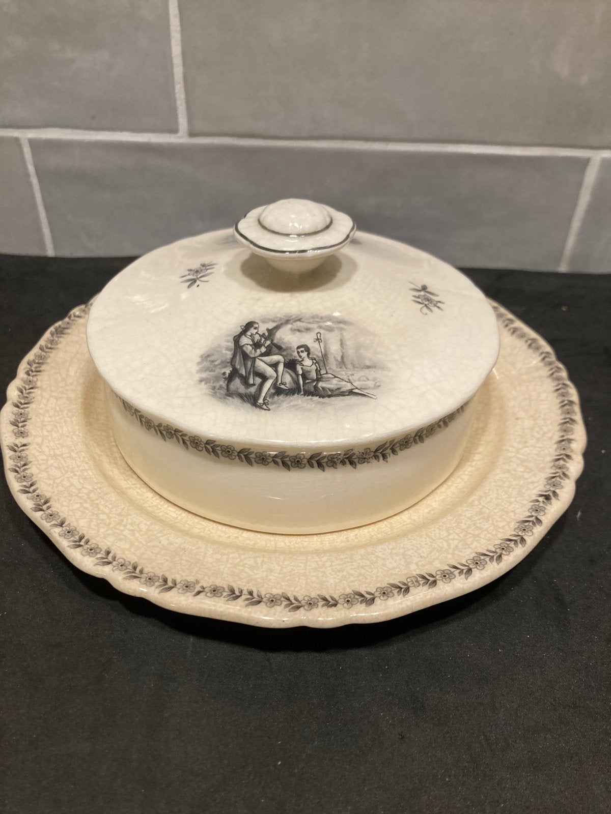 Vintage botervloot Petrus Regout Plateel (260225), Gebruikt, Overige typen, Ophalen of Verzenden, Overige stijlen