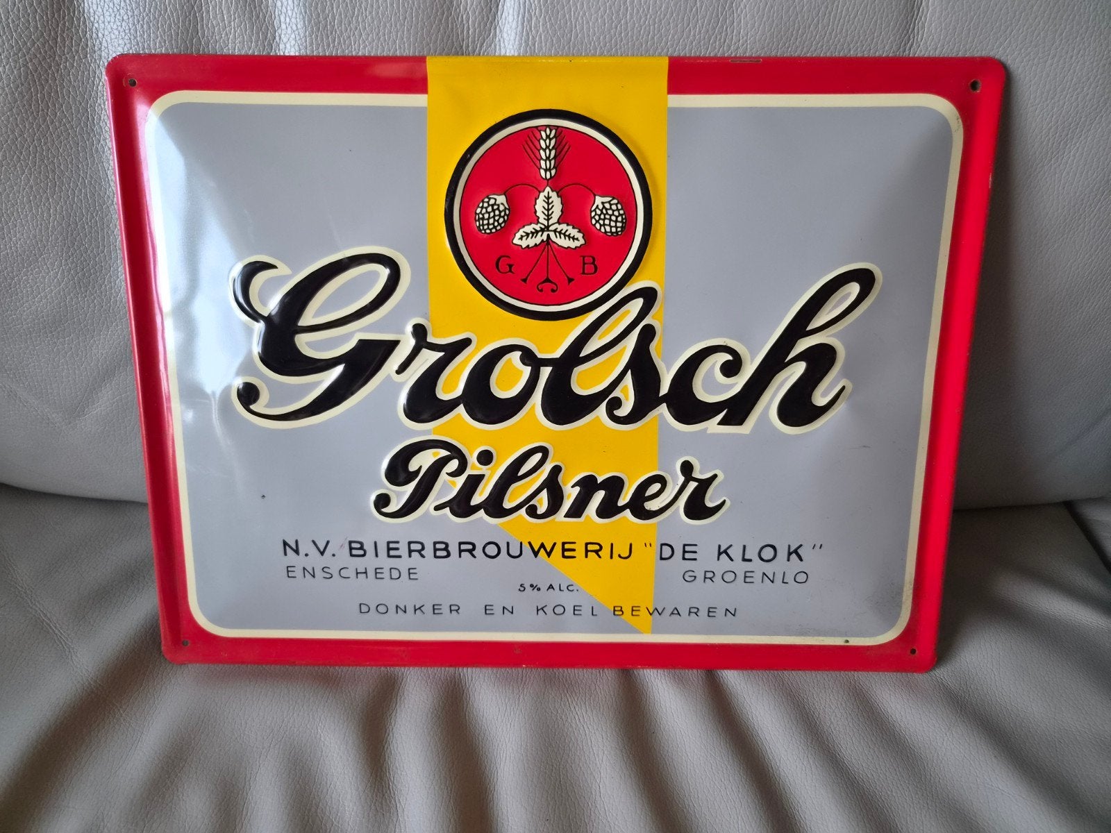 Grolsch pilsner  reclamebord  Enschede  Groenlo, Ophalen, Gebruikt, Reclamebord