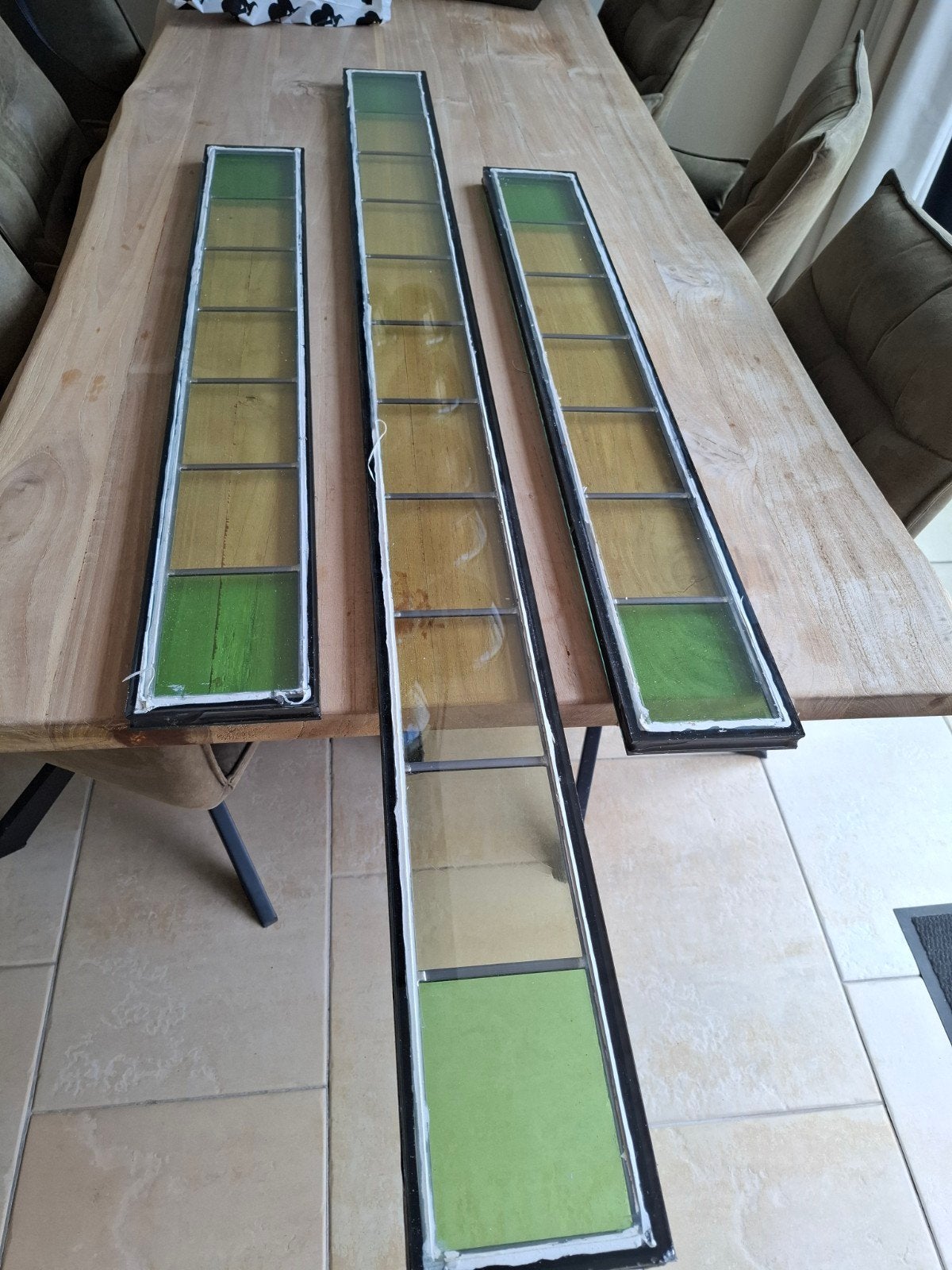 3 glas in lood ramen - geel en groen, Ophalen, Minder dan 80 cm, Glas in lood, Minder dan 80 cm