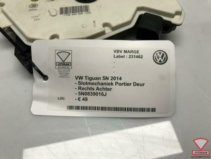 vw tiguan 5n slotmechaniek portier rechts achter 5n0839016j, Gebruikt, Volkswagen, Volkswagen AG, Achter