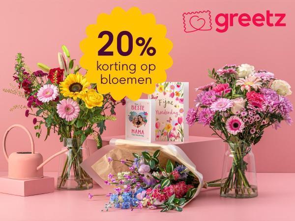 Gratis kaart incl postzegel + 20% korting bloemen bij Greetz, Drie personen of meer, Kortingsbon