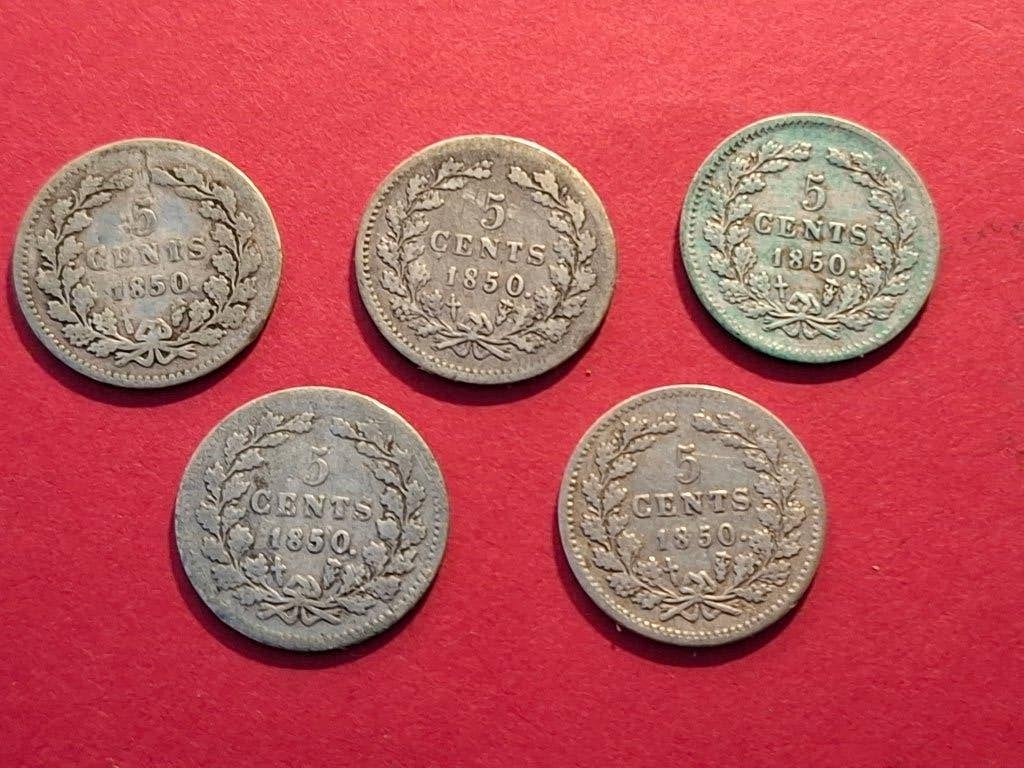 5 x stuiver Willem lll, Postzegels en Munten, Munten | Nederland, Setje, Zilver, Ophalen of Verzenden, Koning Willem I