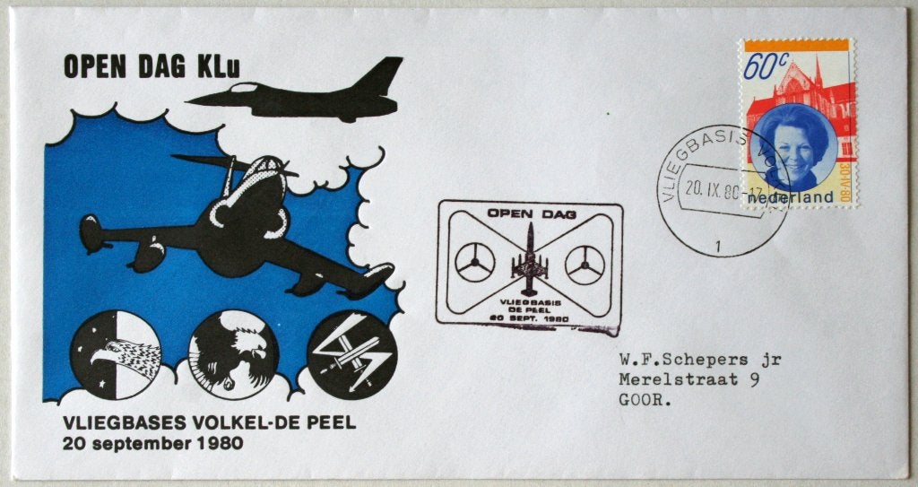 Opendag Vliegbasis Volkel 1980 met stempel vliegbasis, Ophalen of Verzenden, Envelop