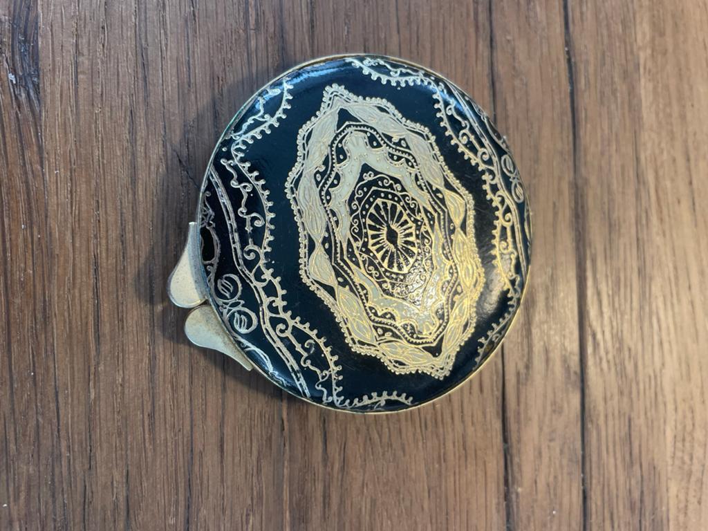 Vintage poederdoos compact leer met relief, Verzenden