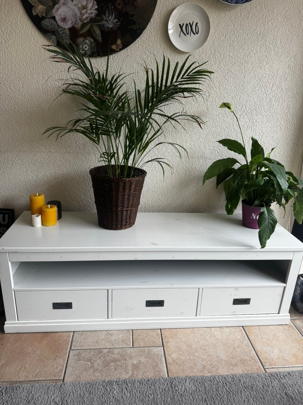 Witte houten TV kast, Ophalen, Gebruikt, 150 tot 200 cm, Minder dan 100 cm
