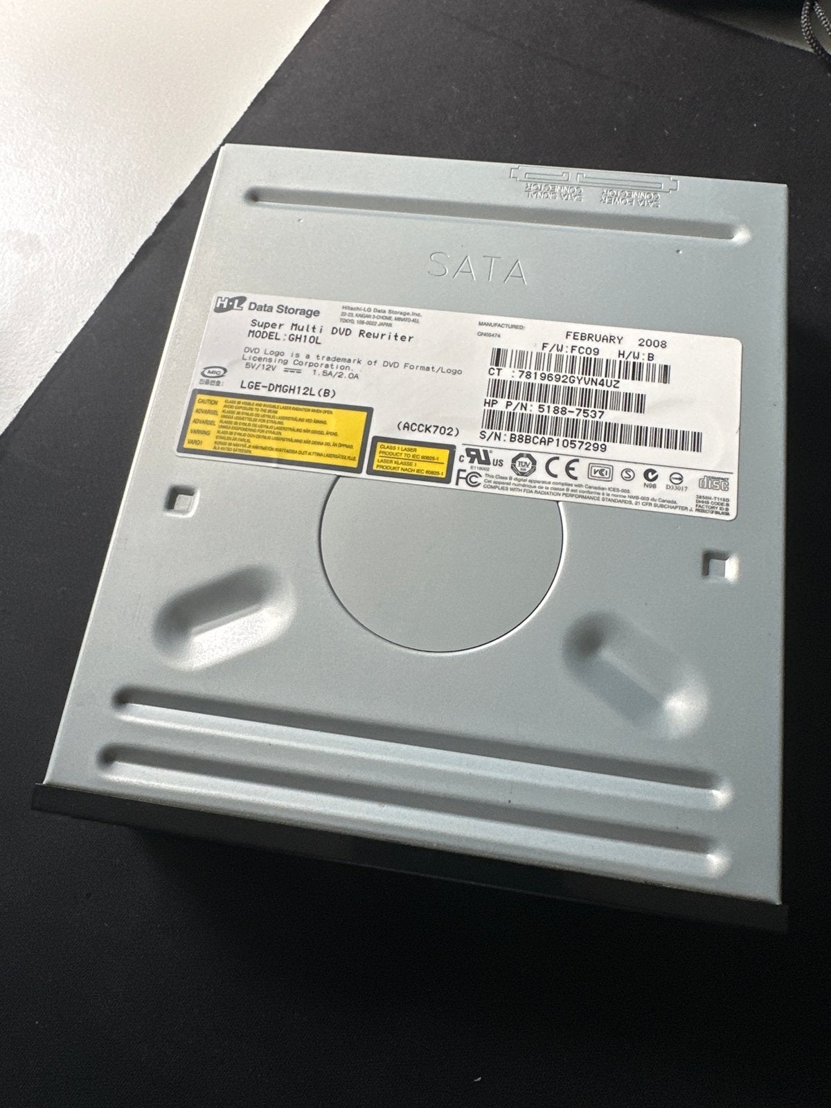 HITACHI-LG GH-10L LightScribe DVD Brander SATA, Intern, Gebruikt, Ophalen of Verzenden, Windows