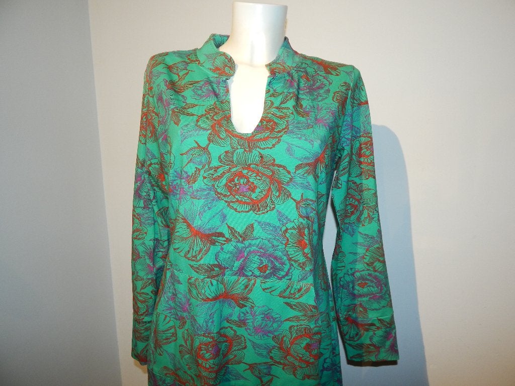 Lien & Giel appeltjes groene jurk in printje bloemen XXL, Kleding | Dames, Verzenden, Maat 46/48 (XL) of groter, Zo goed als nieuw