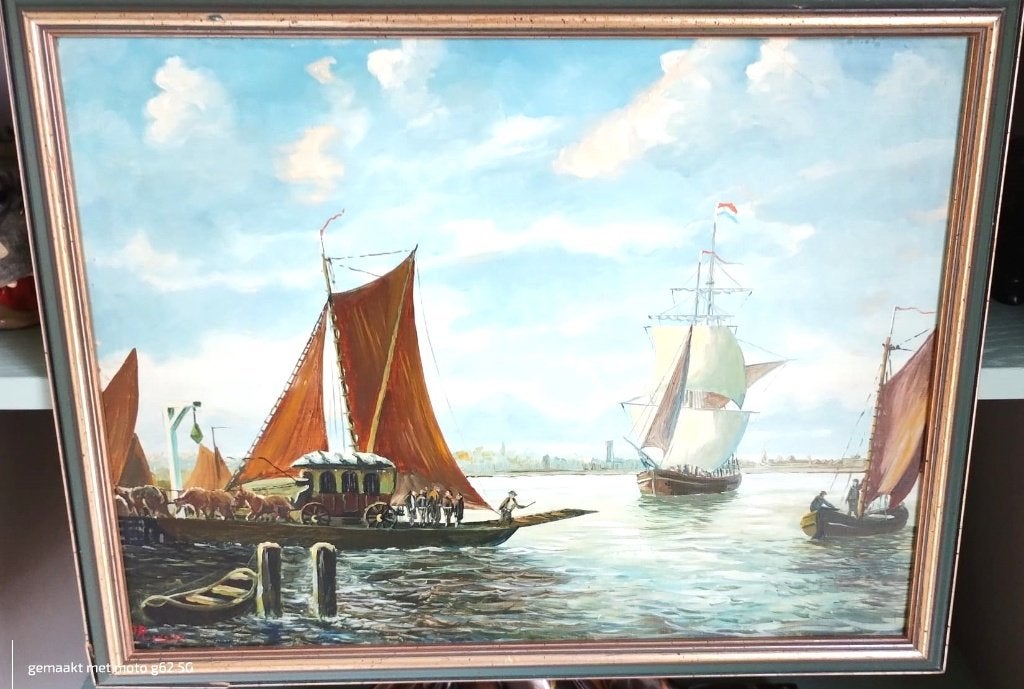 Prachtig olieverfschilderij 'Klassieke Hollandse Zeilschepen, Antiek en Kunst, Kunst | Schilderijen | Klassiek, Maritiem / water