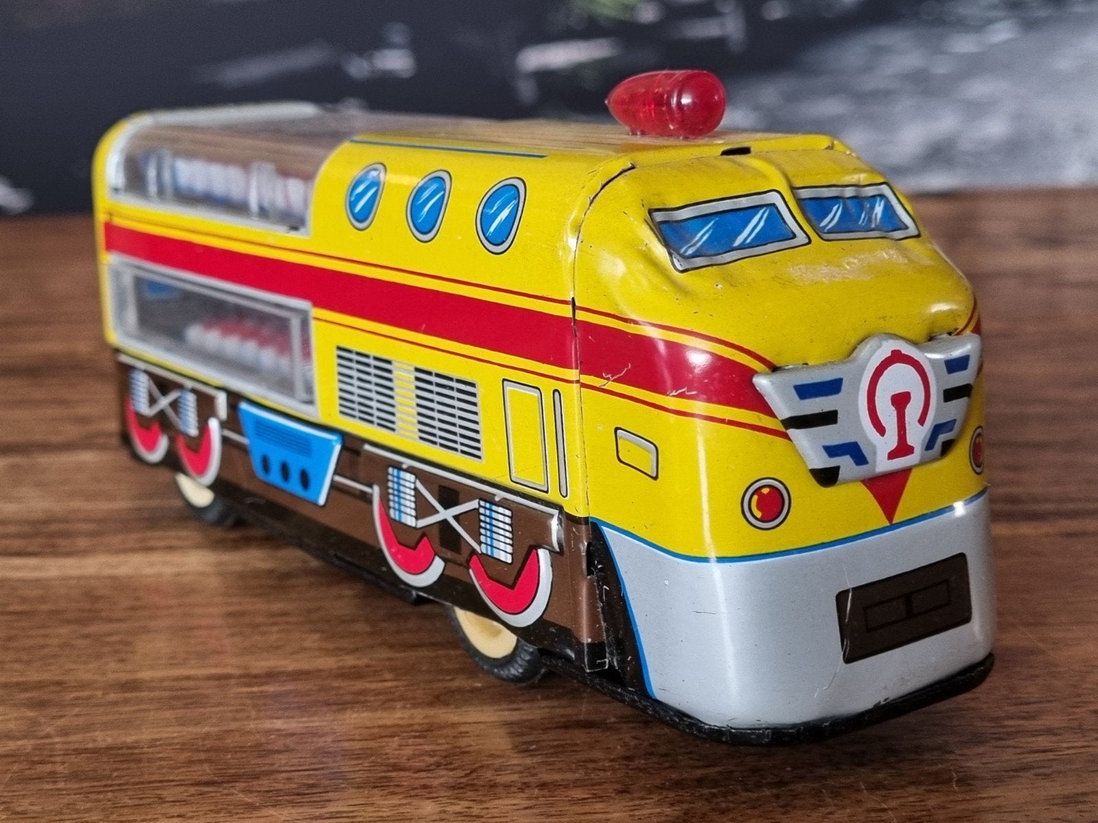 Vintage blikken speelgoedtrein - Dubbeldekker, Ophalen of Verzenden