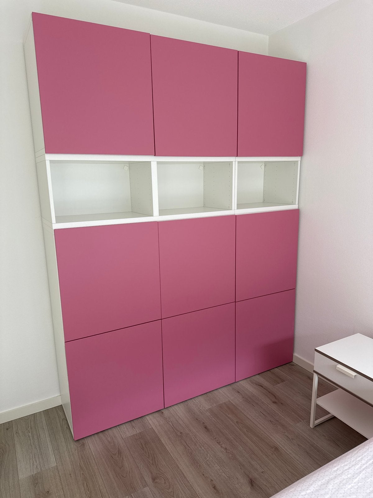 IKEA Kallax Kast met Roze Deuren en Open Vakken, Gebruikt, 100 tot 150 cm, Ophalen of Verzenden, 150 tot 200 cm