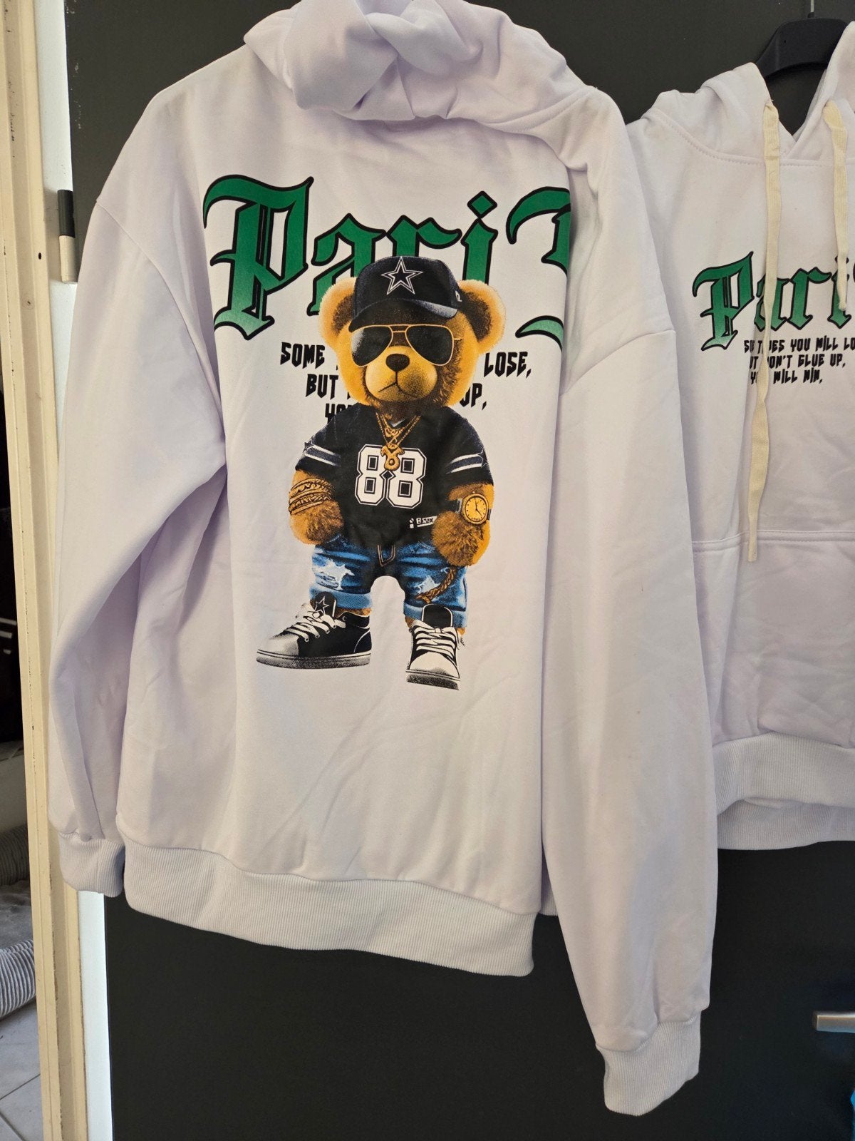 Heren trui nieuw maat L met 'Paris' teddybeer print, Maat 52/54 (L), P, Wit, P