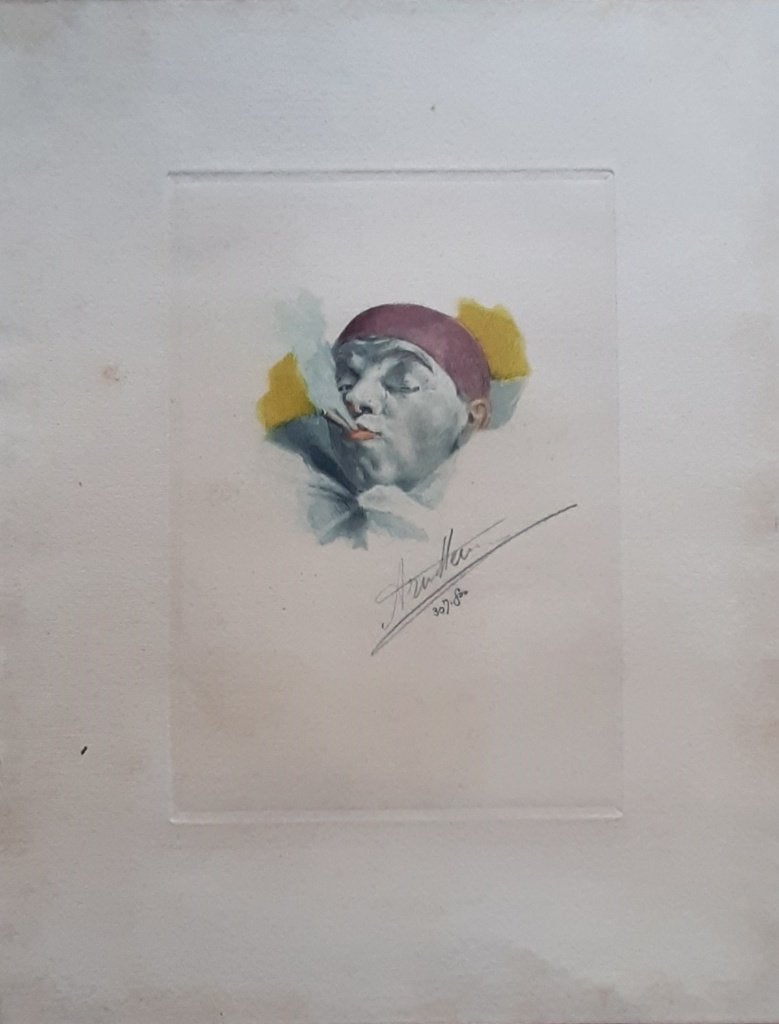 Armand Henrion – Zelfportret – Rokende Clown, Antiek en Kunst, Ophalen of Verzenden, Klassiek, Gesigneerd, Portret of Personen
