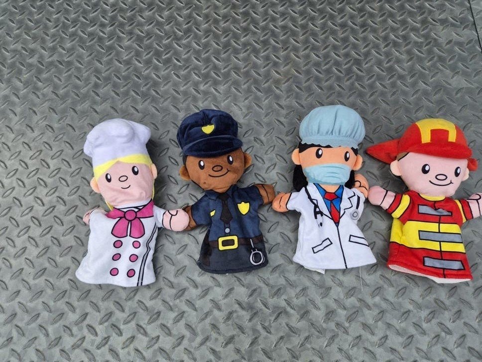 Set 4 handpoppen: kok, politieagent, dokter, brandweerman, Ophalen of Verzenden