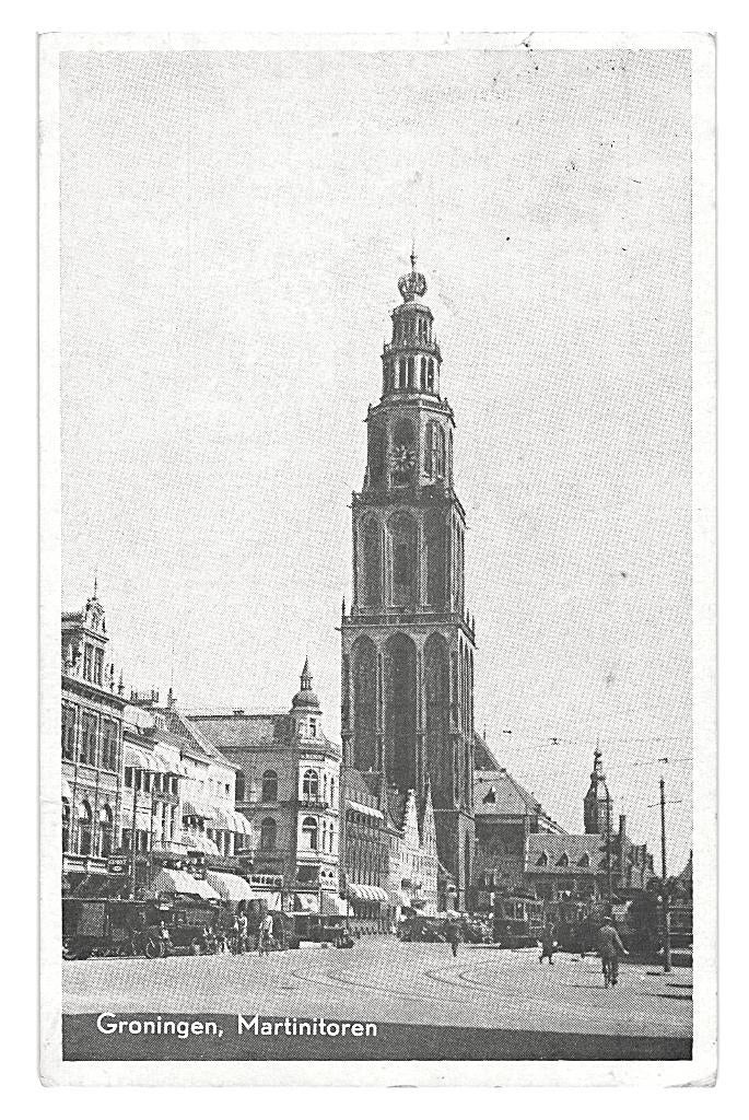 950595	Groningen	Martinitoren	Tram	1943	zegel verwijderd, Ophalen of Verzenden, 1940 tot 1960, Gelopen, Groningen