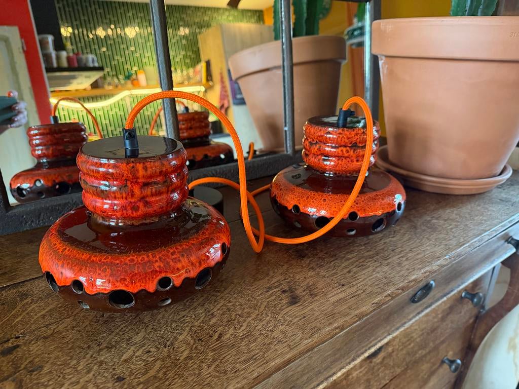 Herda Lava Lampen - Vintage hanglamp oranje bruin jaren 70, Ophalen, Gebruikt