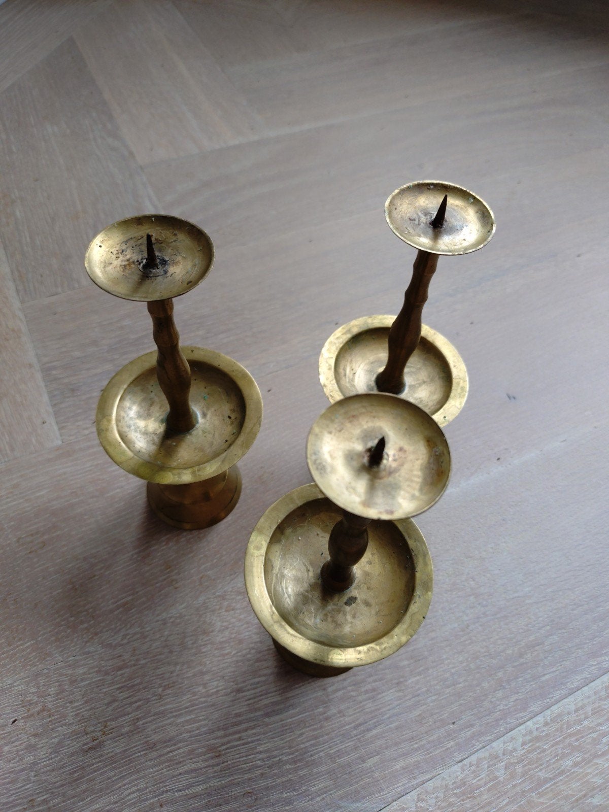 3 Messing Koperen Kandelaars Rol kandelaars Chinees, Ophalen of Verzenden, Koper of Brons
