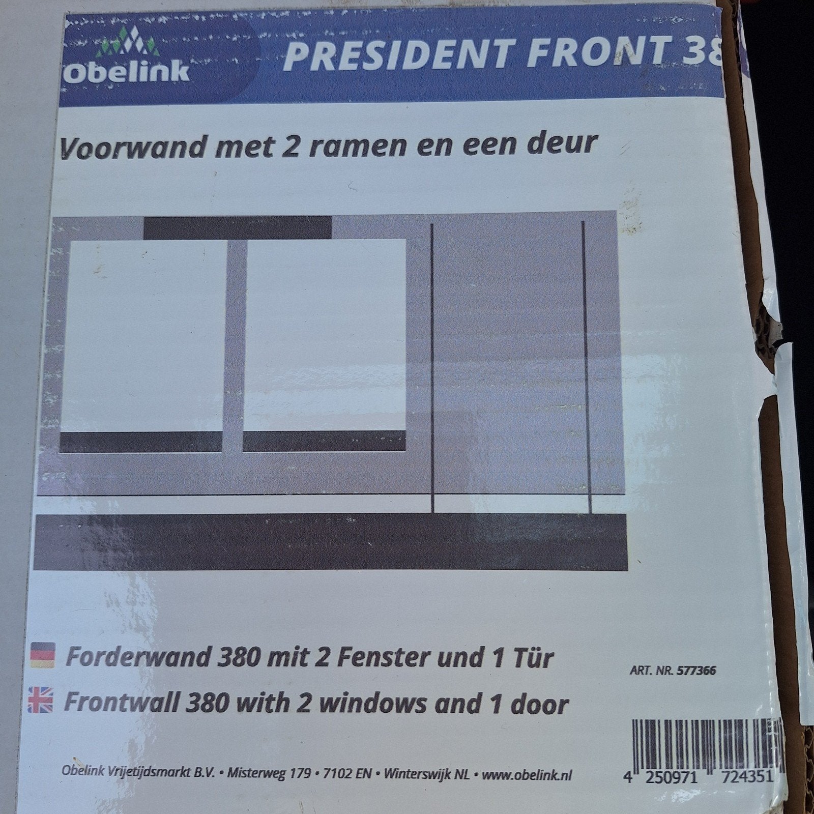 Obelink President Front 380 Voorwand met 2 ramen en 1 deur, Verzenden, Nieuw