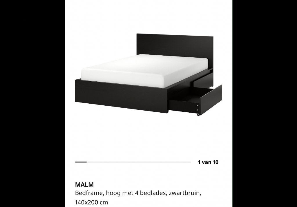 Bed.  140 x 200 M, Ophalen, Eenpersoons, Bruin, 140 cm