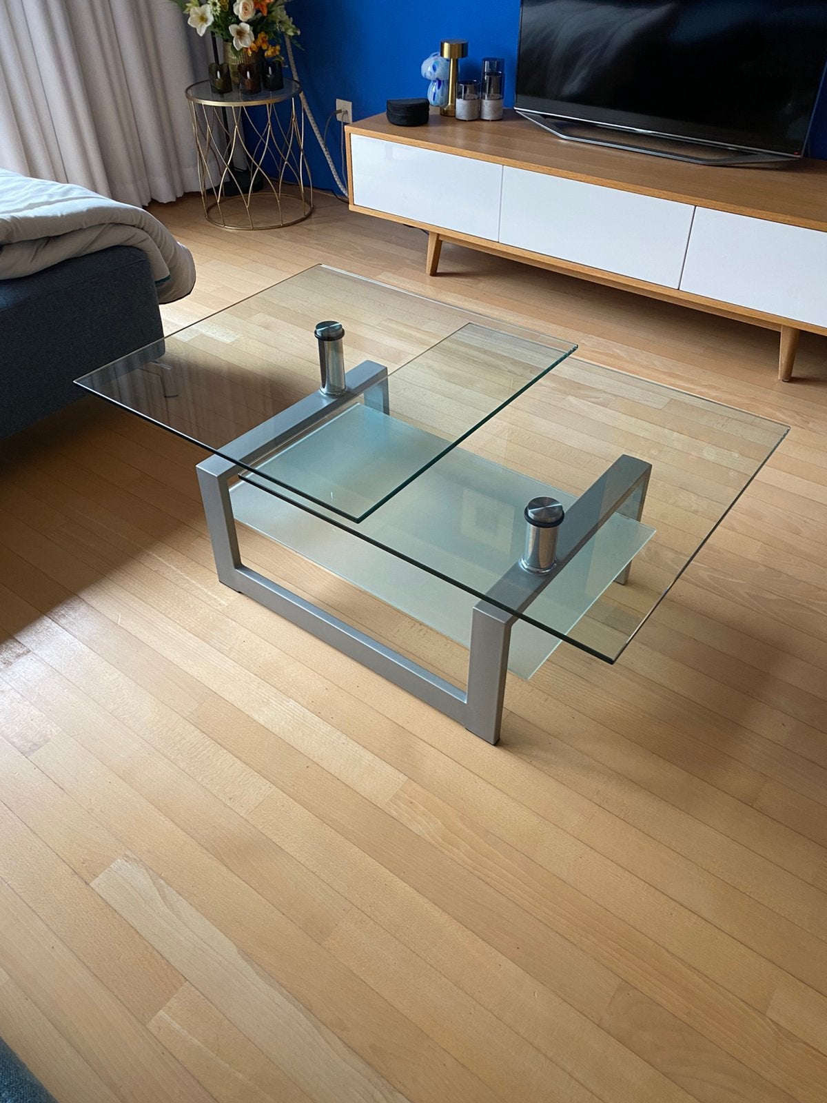Glazen Salontafel met Draaibladen, Ophalen, 100 tot 150 cm, 50 tot 100 cm, Rechthoekig