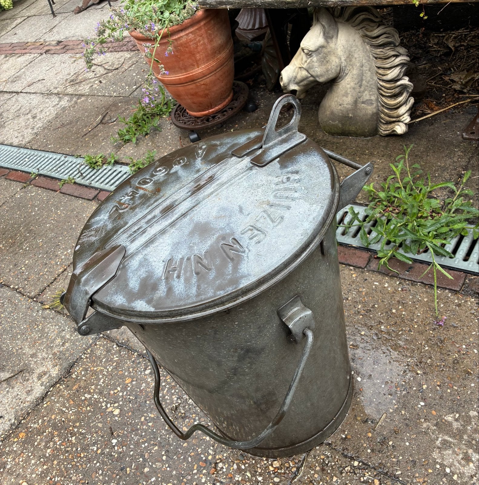 Prachtige oude zinken vuilnisbak, brocant, vintage, Ophalen