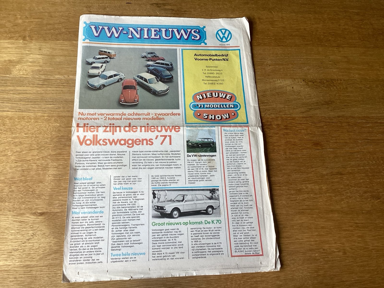 VW-Nieuws 1971 Modellen Show Auto Voorne-Putten Spijkenisse, Ophalen of Verzenden, Gelezen, Volkswagen