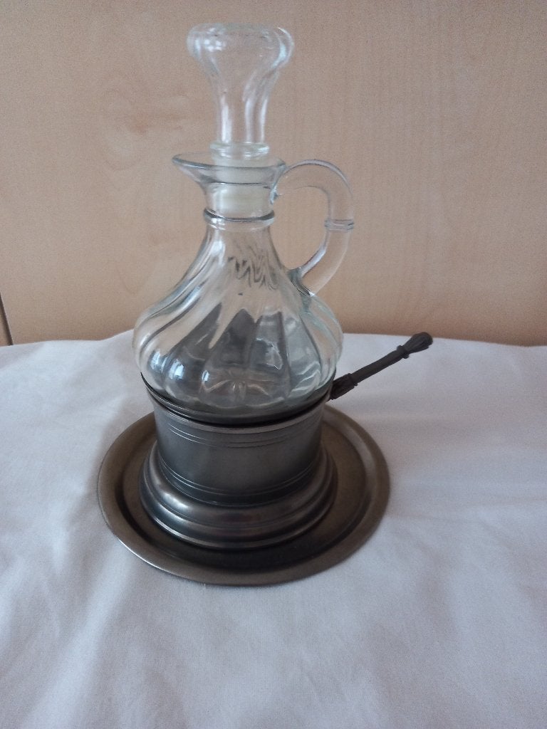 Tinnen suikerpot met glazen melkkannetje, Ophalen of Verzenden
