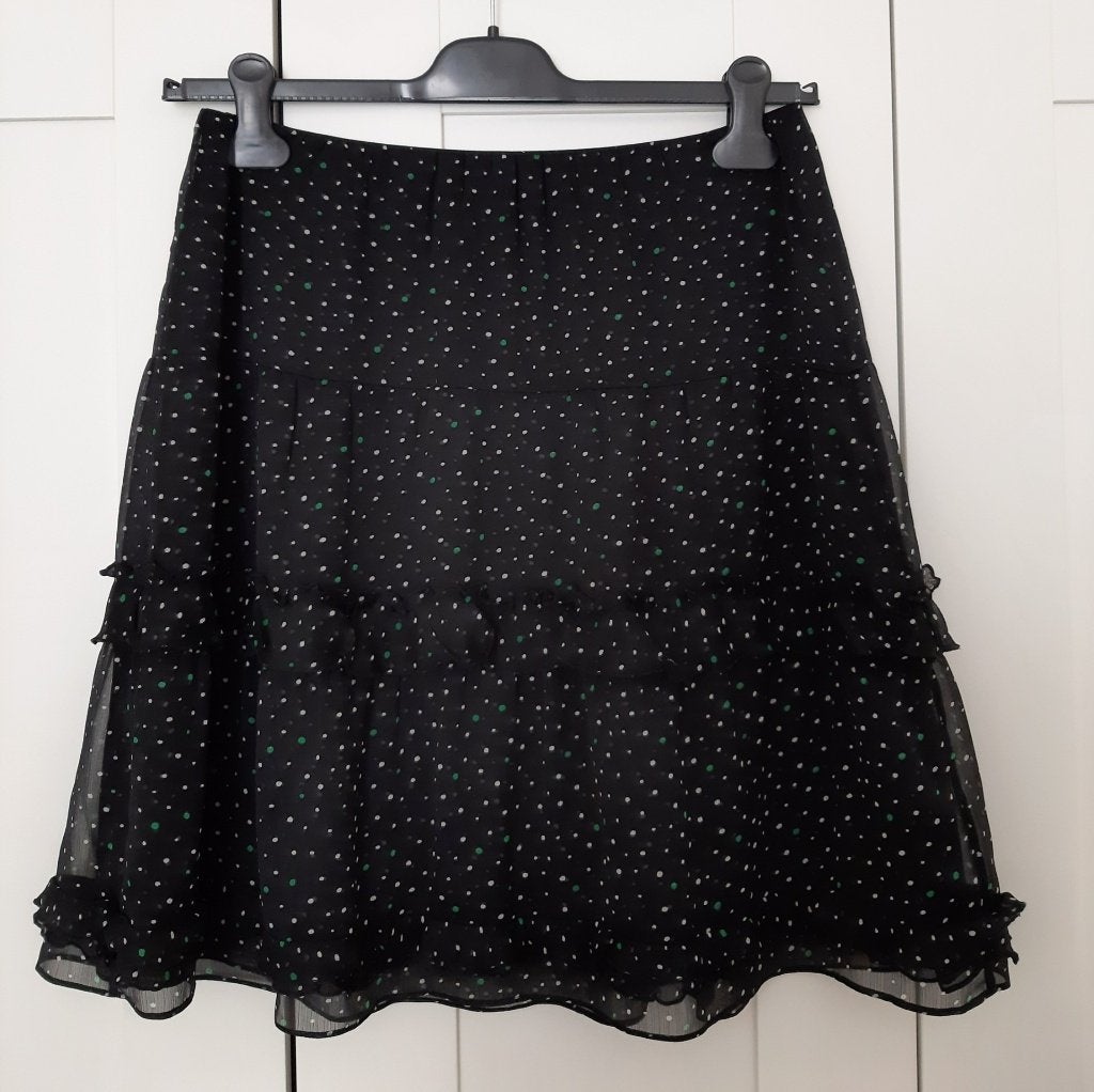 Marccain prachtige zwarte voile rok met stippen en ruches, Maat 38/40 (M), Zwart, Nieuw, Ophalen of Verzenden